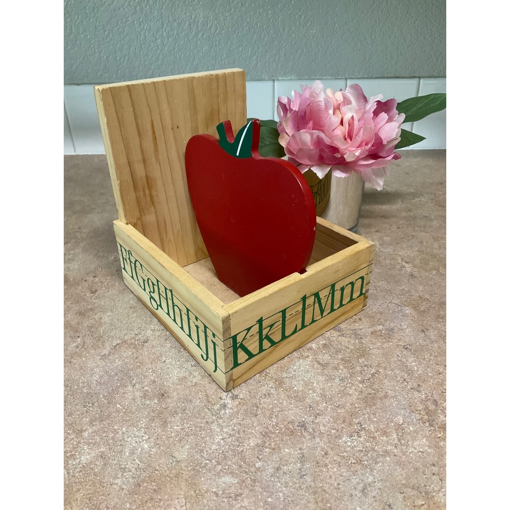 Vintage Wooden Apple Alphabet Teacher Desk Organizer Crate Schoolhouse Decor